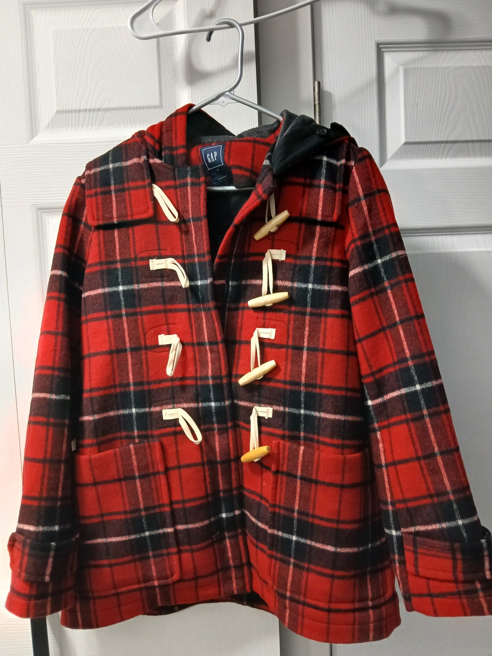 GAP Red and Black Plaid Hooded Coat
